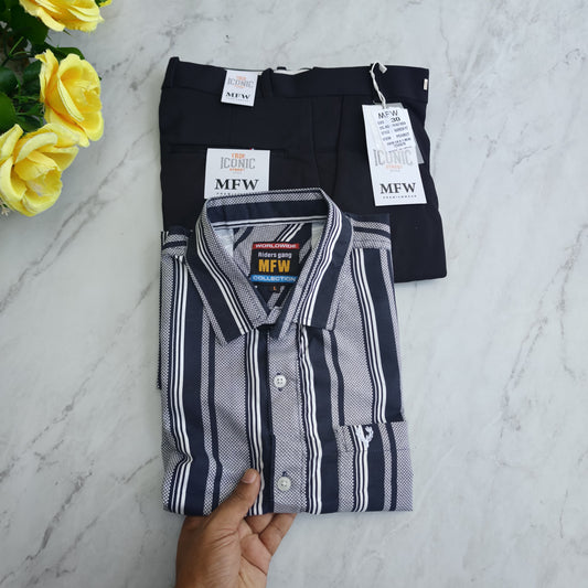 2 in 1 combo MFW laffer printed shirts + penut polo fit pant combo buy @500 rs only(Shirts navy)