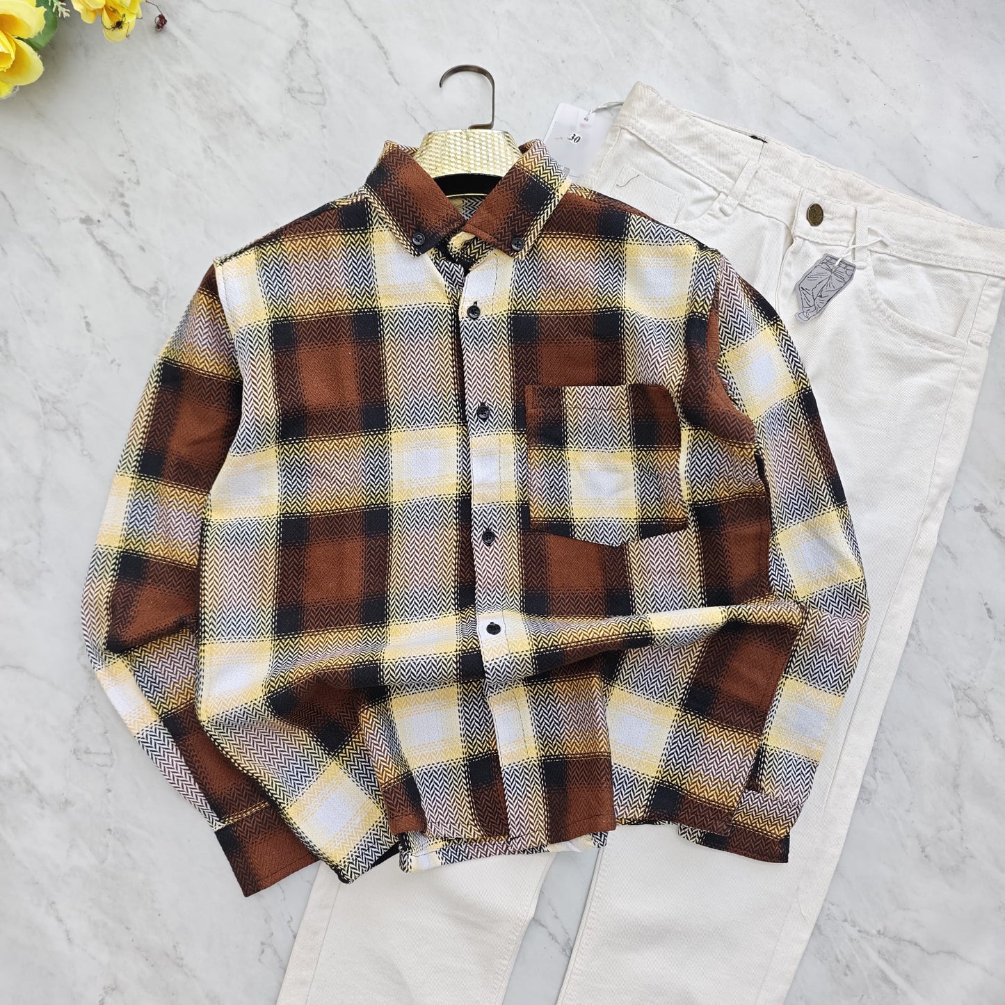2 in 1 combo MFW Old money korean weaving shirts + plain momfit jeans pant combo buy @600 rs only