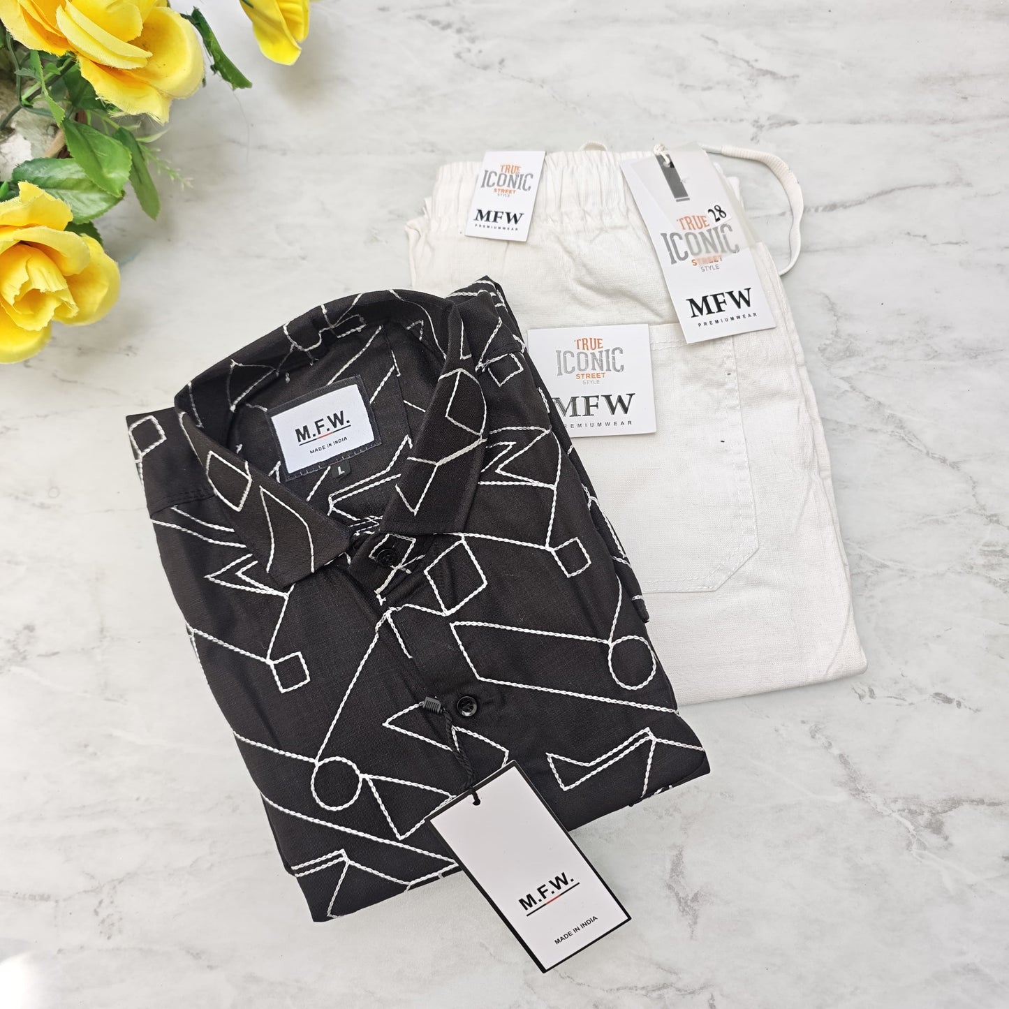 2 in 1 combo MFW embroidery shirts + lenin relax fit pants combo buy @600 rs only