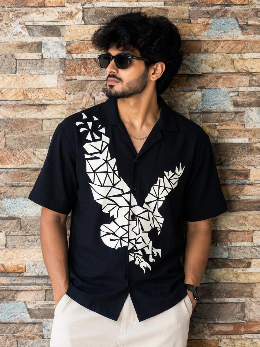 Cuban Collar Oversize Drop Shoulder Polo Designer printed Shirts buy @249
