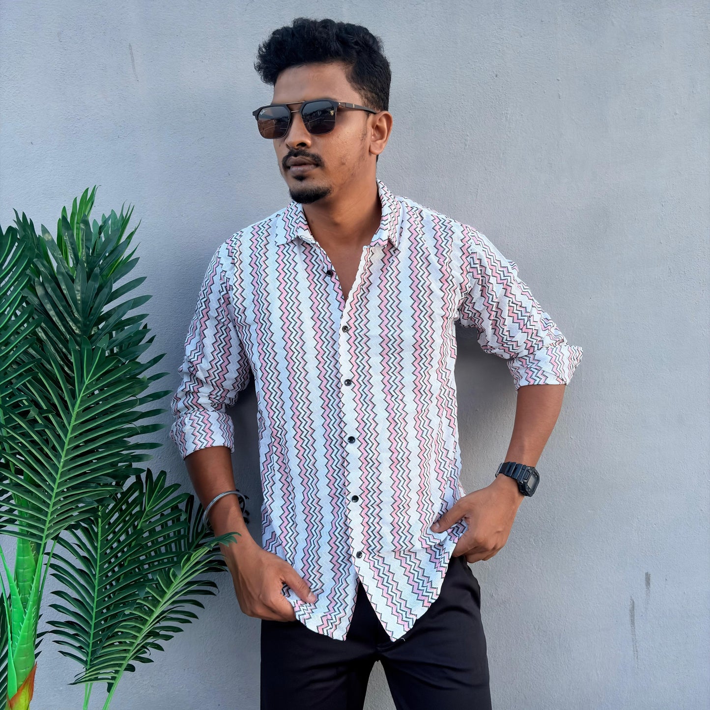 Men's Full Hand Zig zag Crochet striped shirt single pcs @299 and Buy 4 pcs combo @999