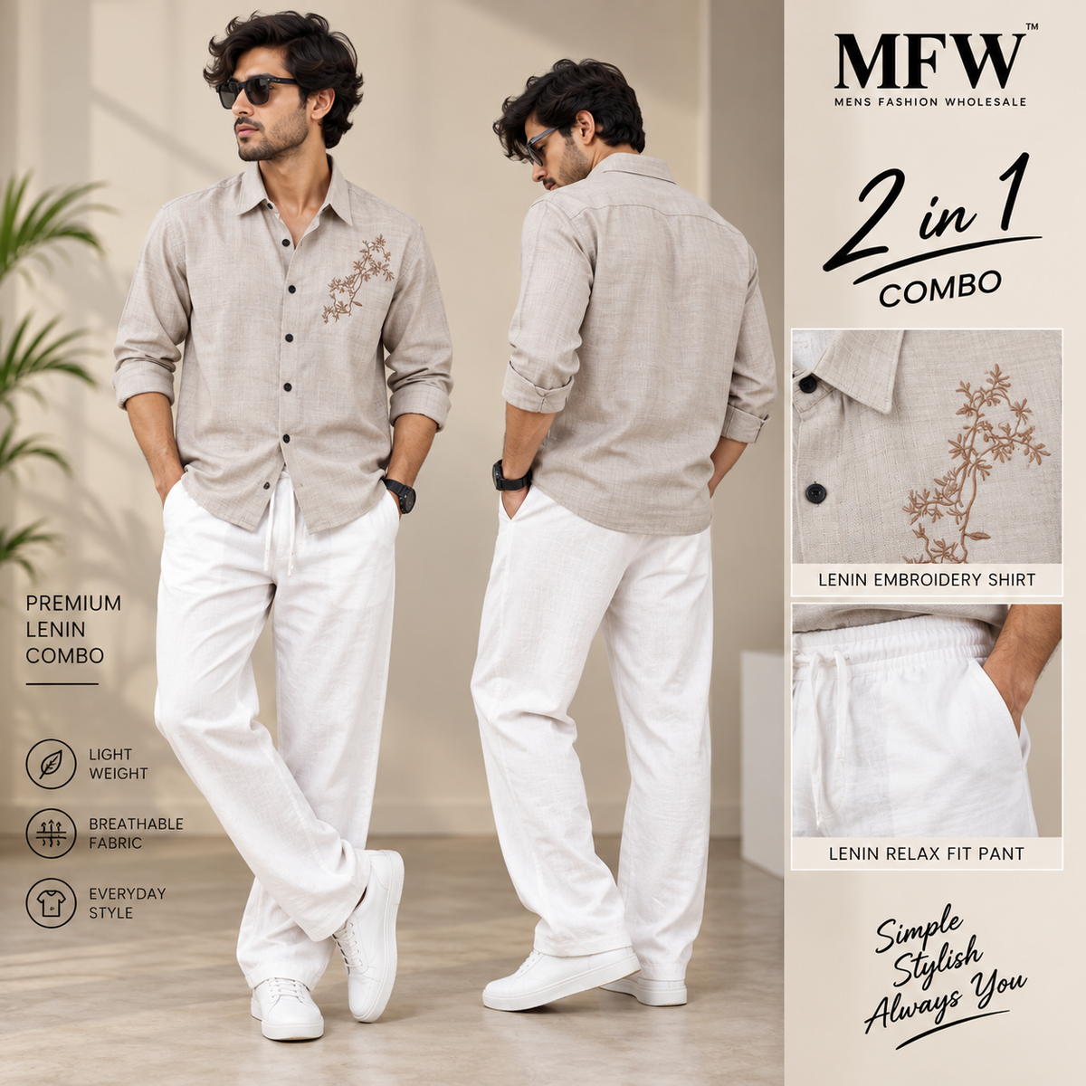 2 in 1 combo Lenin embroidery Work shirts + Lenin relax fit pant buy@600 rs only