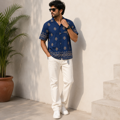 2-in-1 Combo | Cuban Collar Viscose Printed Shirt + Plain Mom Fit Jeans | ₹550 Online