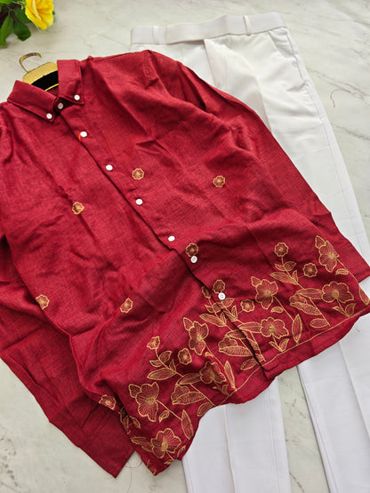 2 in 1 combo lenin bottom embroidery shirts + Twill fabric polo fit pants combo buy @600 rs only