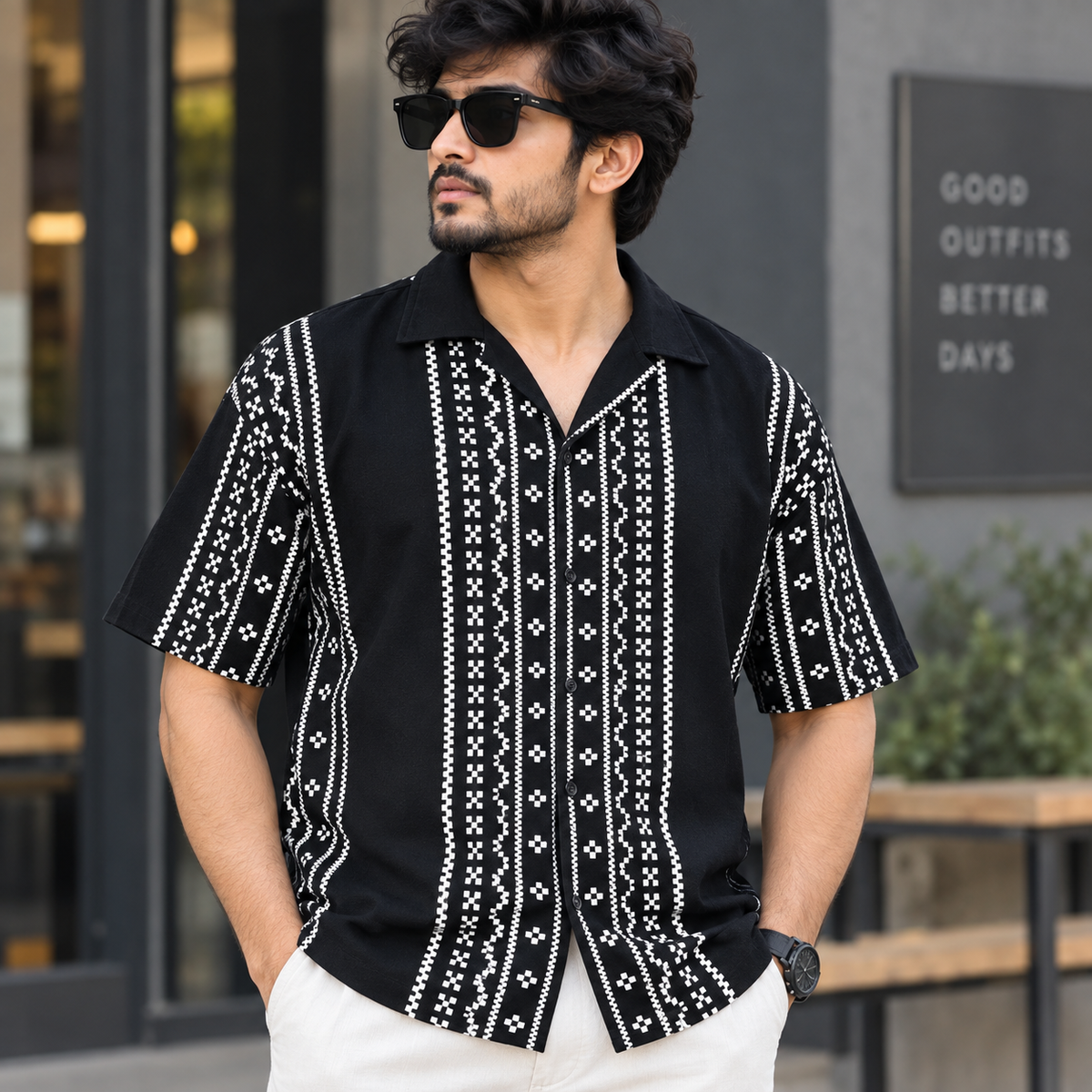 Cuban Collar Oversize Drop Shoulder Polo Designer printed Shirts buy @249