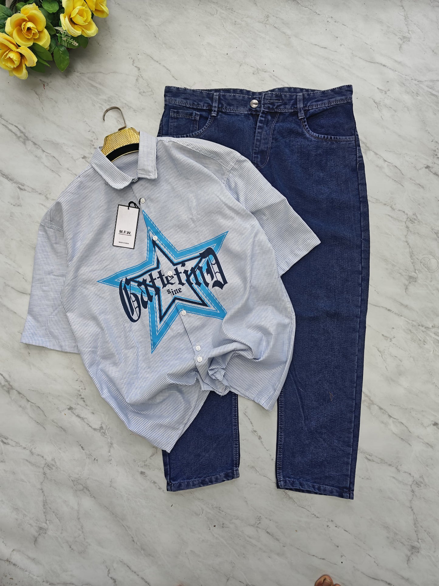 2 in 1 combo Box Fit shirts + plain mom fit jeans pant combo buy @600 rs only