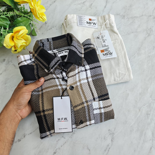 2 in 1 combo MFW Old money korean weaving shirts + plain momfit jeans pant combo buy @600 rs only