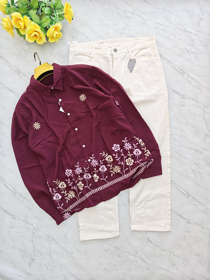 2 in 1 combo Bottom Embroidery shirts + plain mom fit jeans pant buy @600