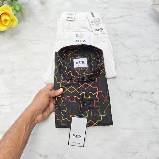 2 in 1 combo MFW embroidery shirts + lenin relax fit pants combo buy @600 rs only