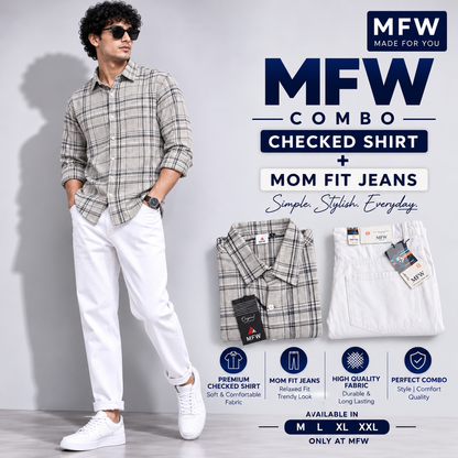 2 in 1 combo MFW checked shirts + mom fit jeans pant buy @600 rs only