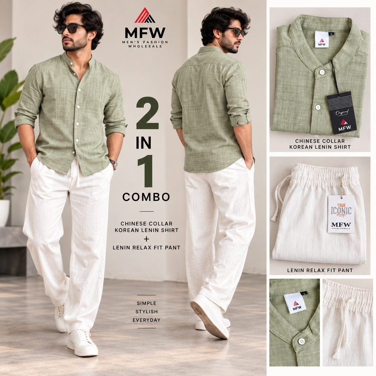2 in 1 combo Chinese collar Korean lenin shirts + lenin relax fit pants buy @600 rs only