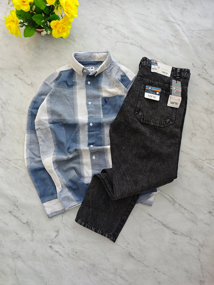 2 in 1 Combo MFW viral checked shirts + mom fit jeans pant buy @600 rs only