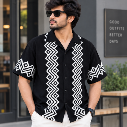 Cuban Collar Oversize Drop Shoulder Polo Designer printed Shirts buy @249