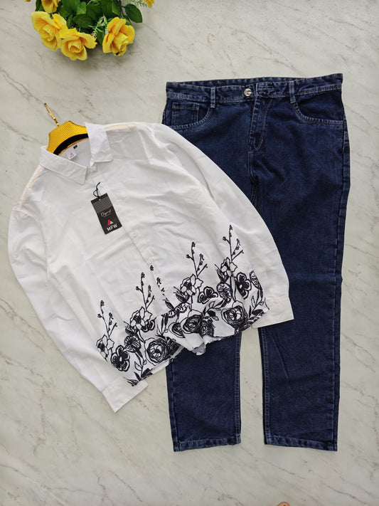 2 in 1 combo viscose bottom printed shirts + mom fit jeans pant combo buy @600 rs only