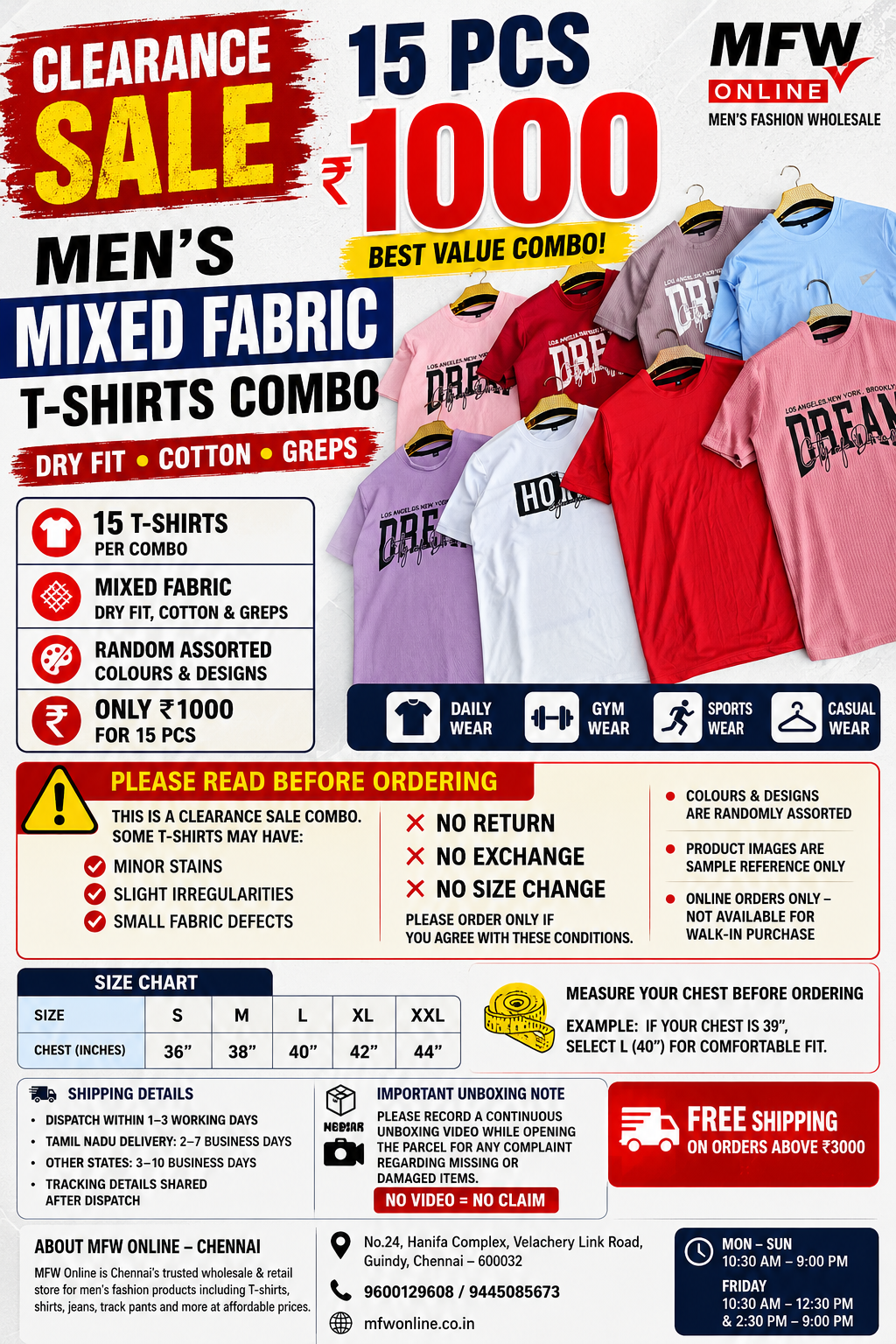 Men's Dry Fit T-Shirts Combo – 15 Pcs @ ₹1000 | MFW (Clearance sale)