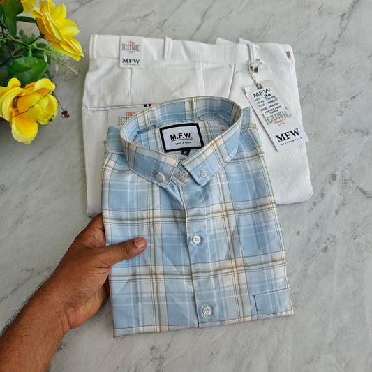 2 in 1 combo MFW oxford shirts+ lenin polo fit pant combo buy @550 rs only