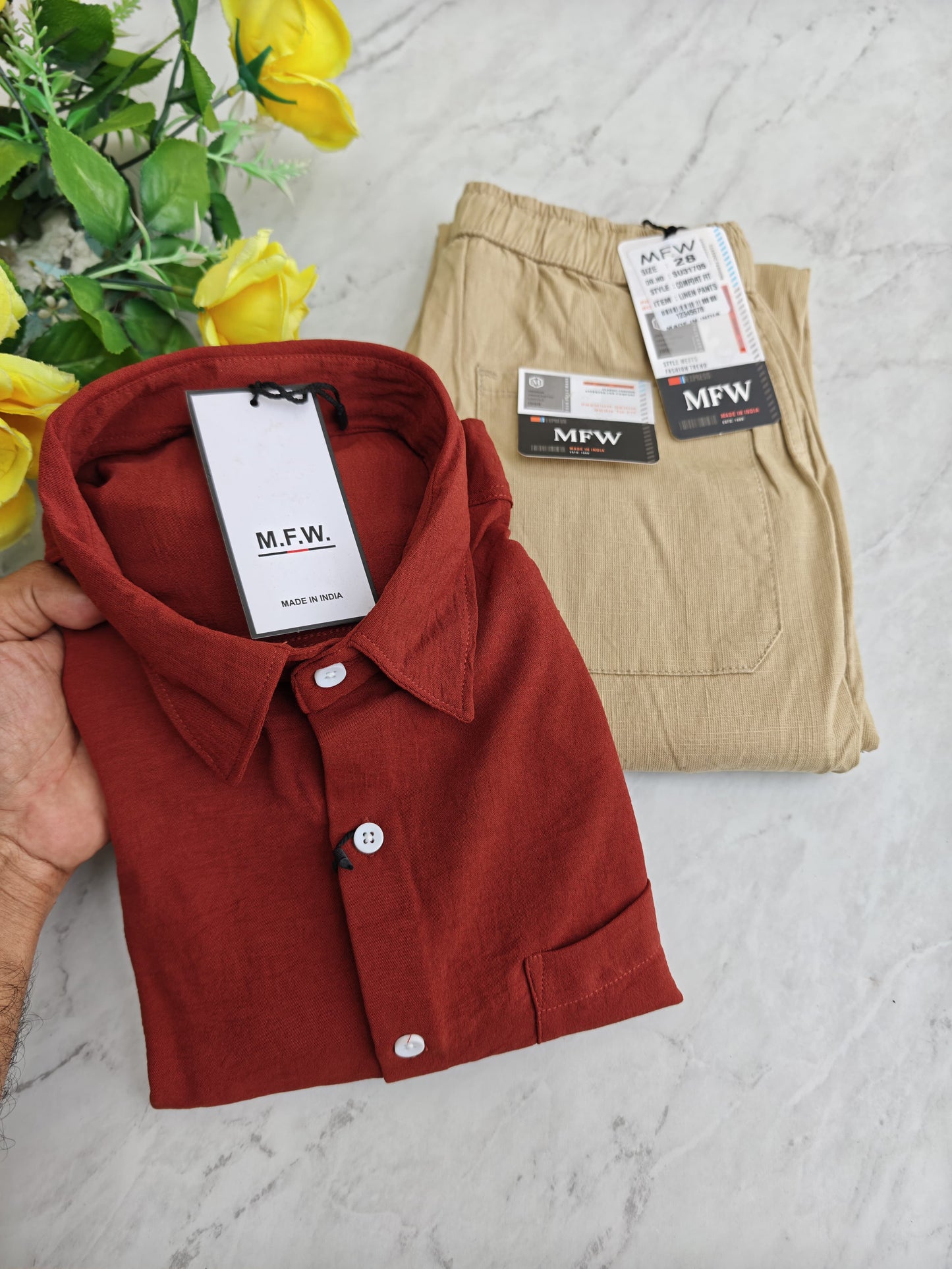 MFW Crush Linen Shirt + Relax Fit Linen Pant Combo @ ₹600 | Men's 2-in-1 Combo Online