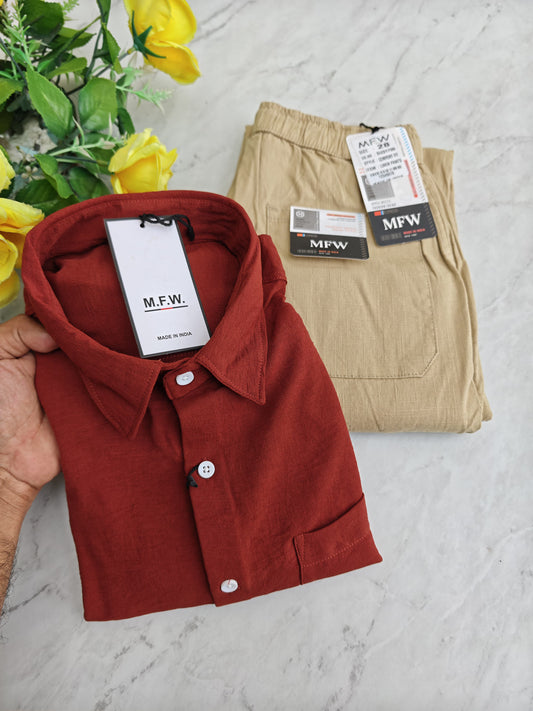 MFW Crush Linen Shirt + Relax Fit Linen Pant Combo @ ₹600 | Men's 2-in-1 Combo Online