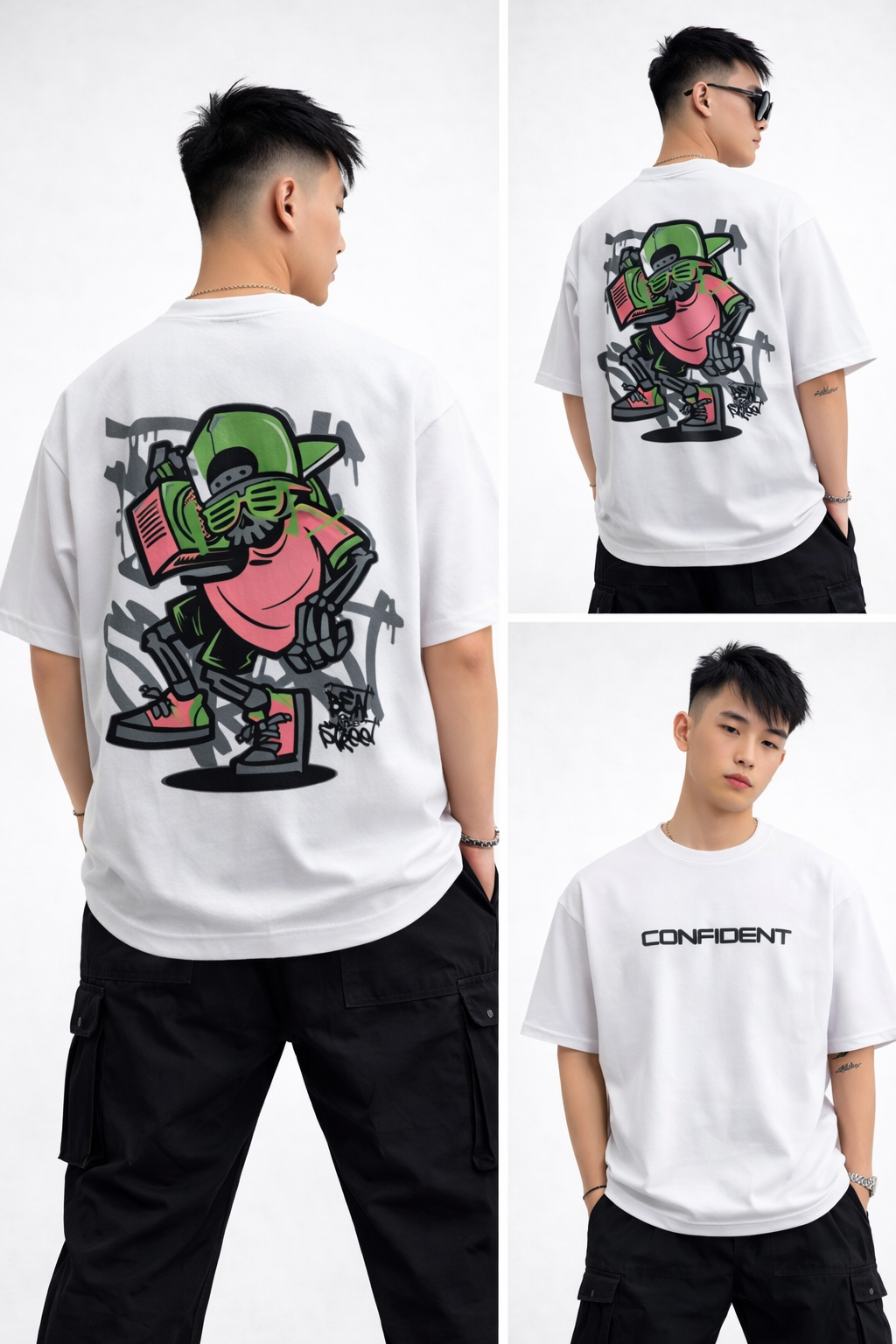 Round neck Front and back print droup shoulder Tshirt 1 pc @199 and 3 pcs @ 499