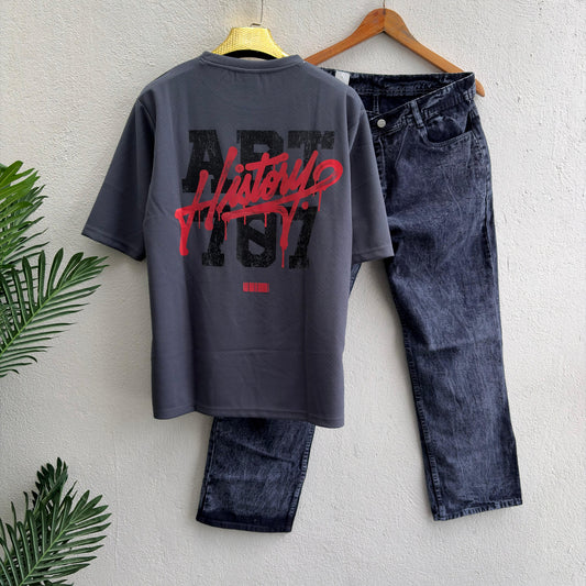 2 in 1 combo Drop shoulder tshirt + Wide leg baggy jeans pant buy @499 only