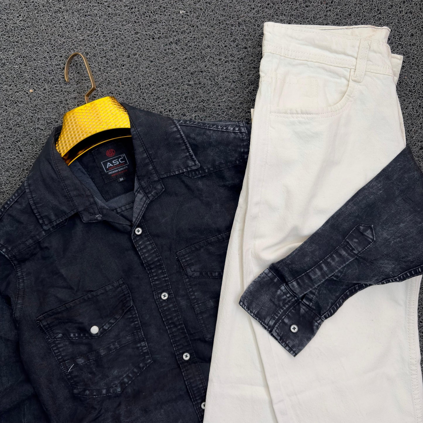 2 in 1 combo Double pocket denim shirts + plain mom fit jeans buy combo @600