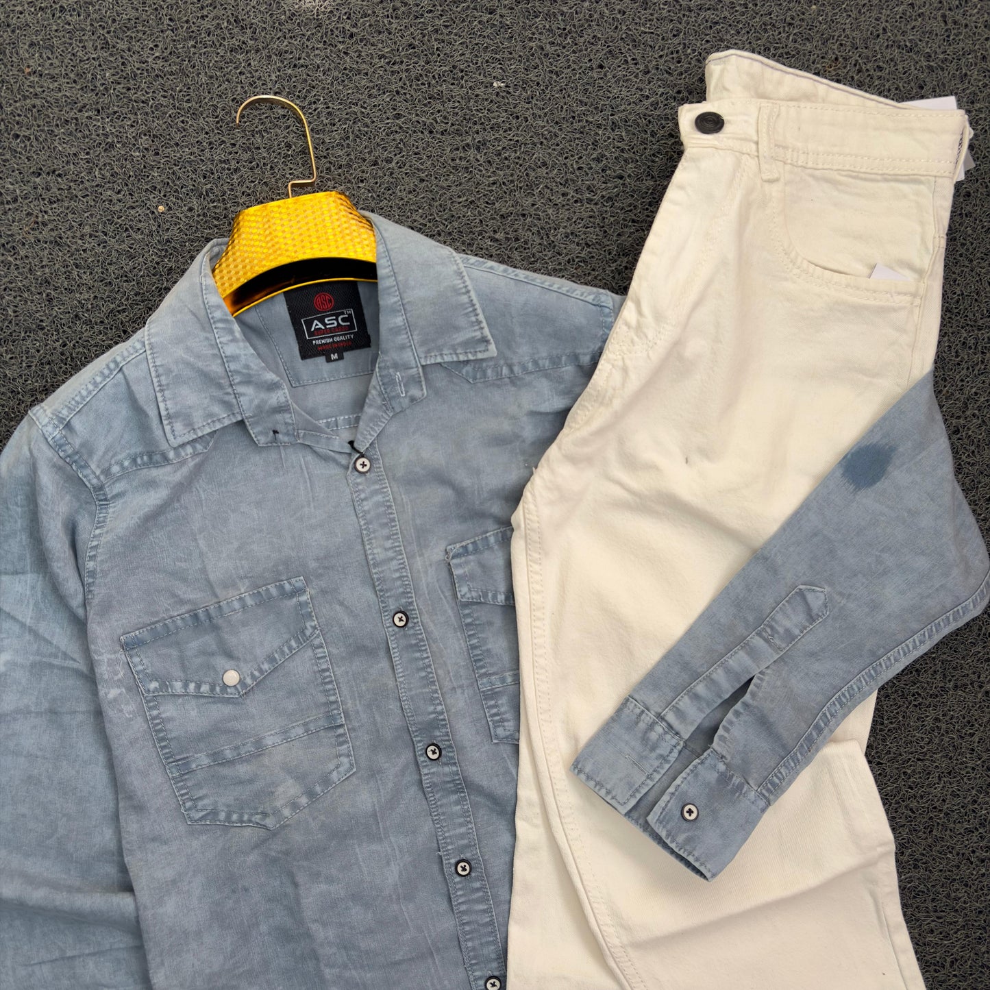 2 in 1 combo Double pocket denim shirts + plain mom fit jeans buy combo @600