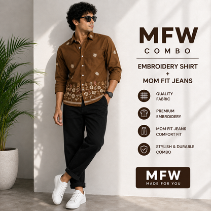 2 in 1 combo Bottom Embroidery shirts + plain mom fit jeans pant buy @600