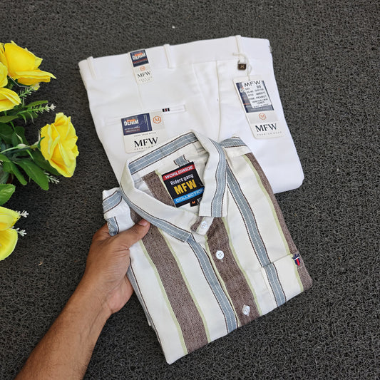 2 in 1 combo stripes shirts + penut fabric polo fit pants combo buy @500 rs only