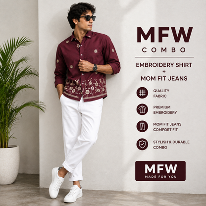2 in 1 combo Bottom Embroidery shirts + plain mom fit jeans pant buy @600