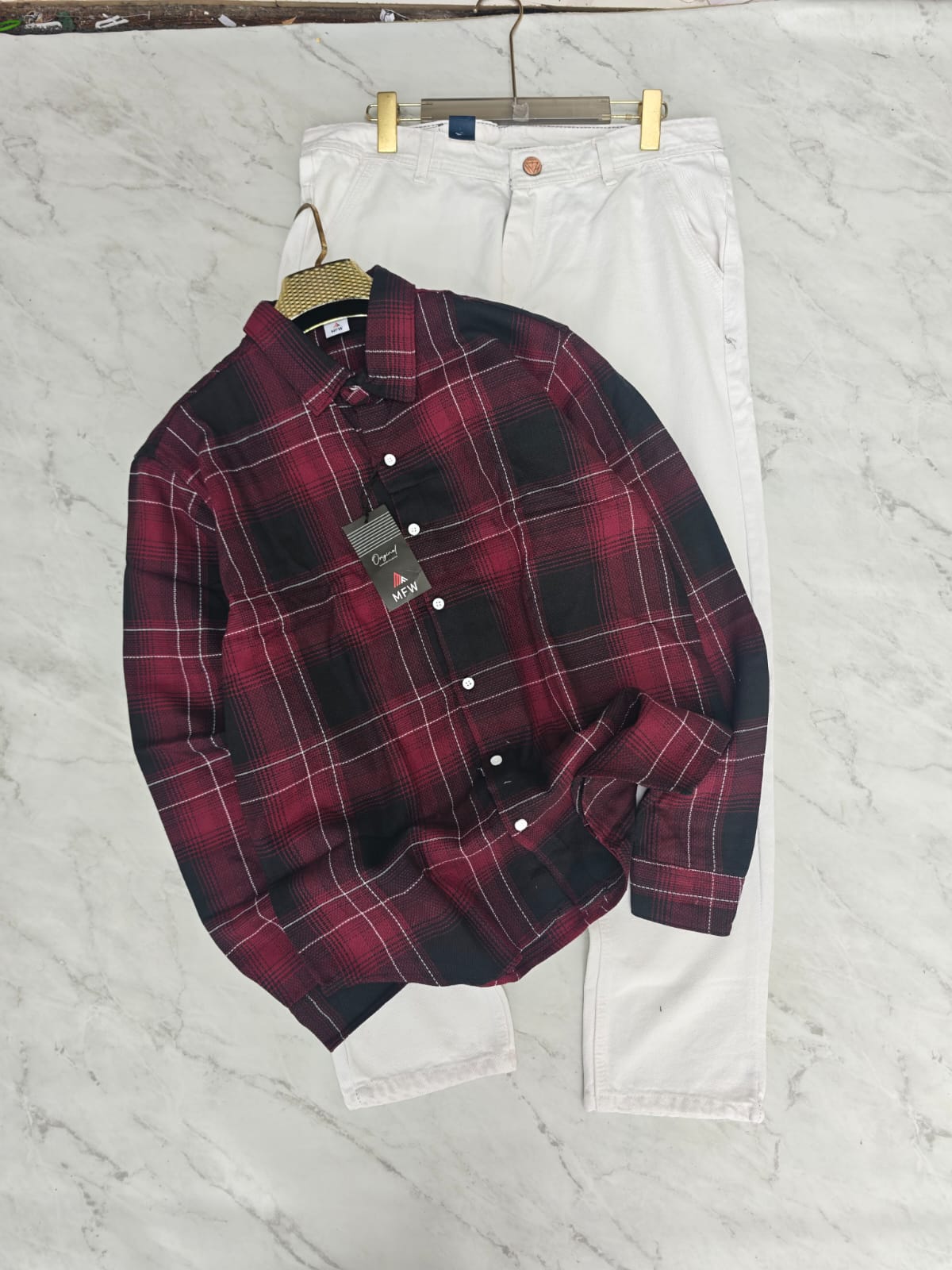 2 in 1 combo MFW checked shirts + mom fit jeans pant buy @600 rs only