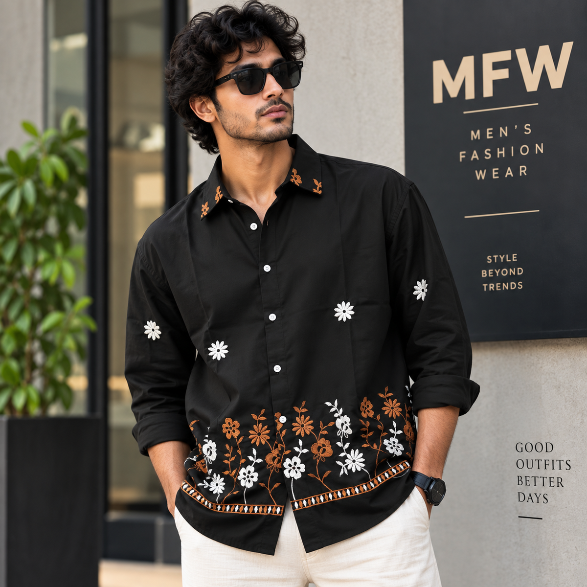 Men's Full sleeve Bottom Embroidery Shirts single pcs @350 and Buy 3 pc combo @999
