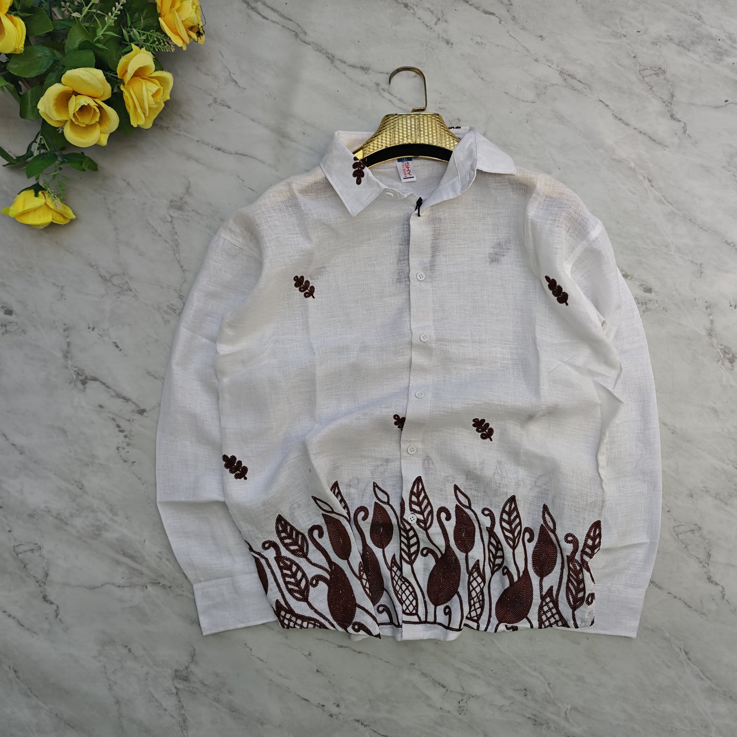 Men's full sleeve Lenin bottom embroidery shirt single pcs @350 and Buy 3 pc combo @999