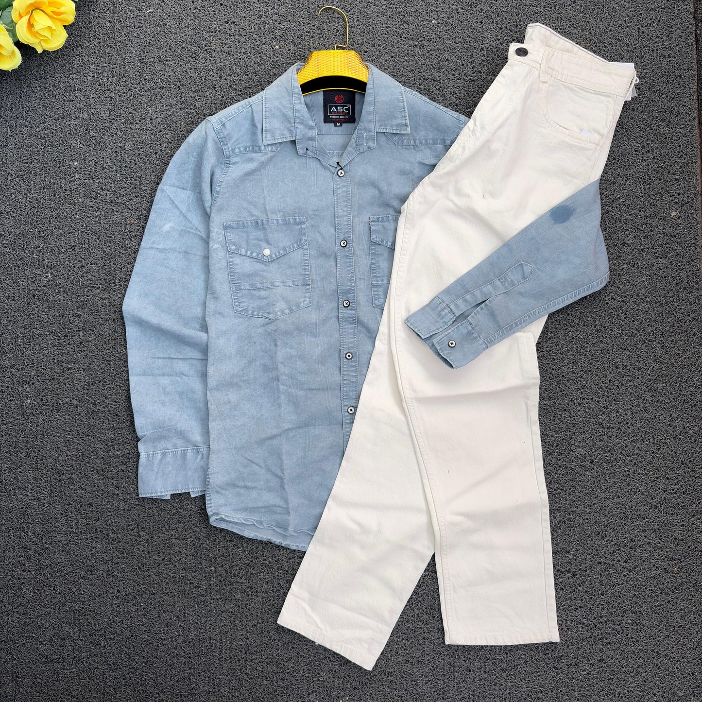 2 in 1 combo Double pocket denim shirts + plain mom fit jeans buy combo @600