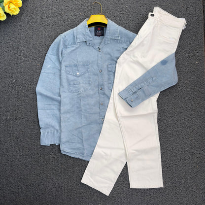 2 in 1 combo Double pocket denim shirts + plain mom fit jeans buy combo @600