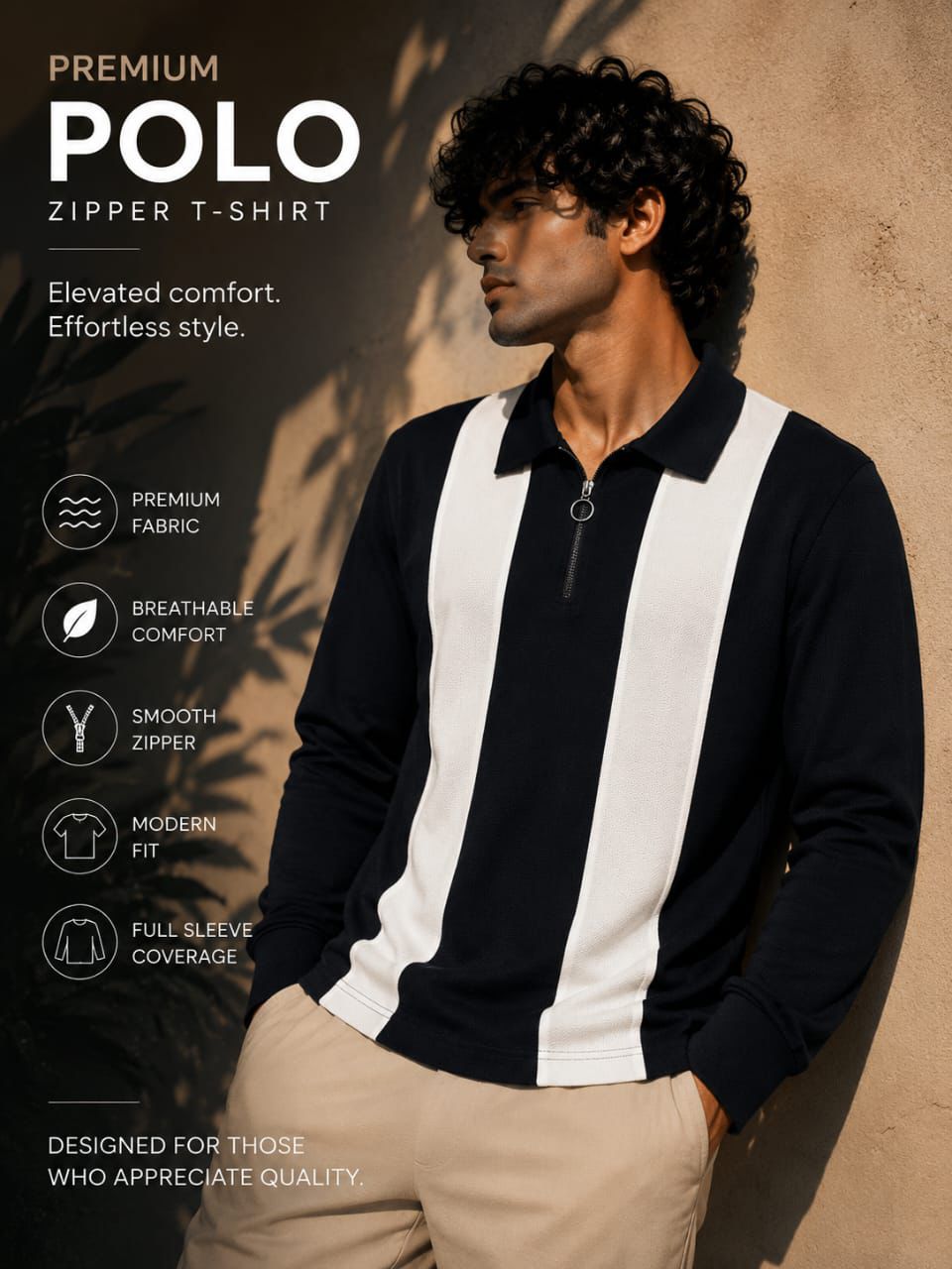MFW Greps Fabric Polo Korean zipper stripes tshirt for sale @199