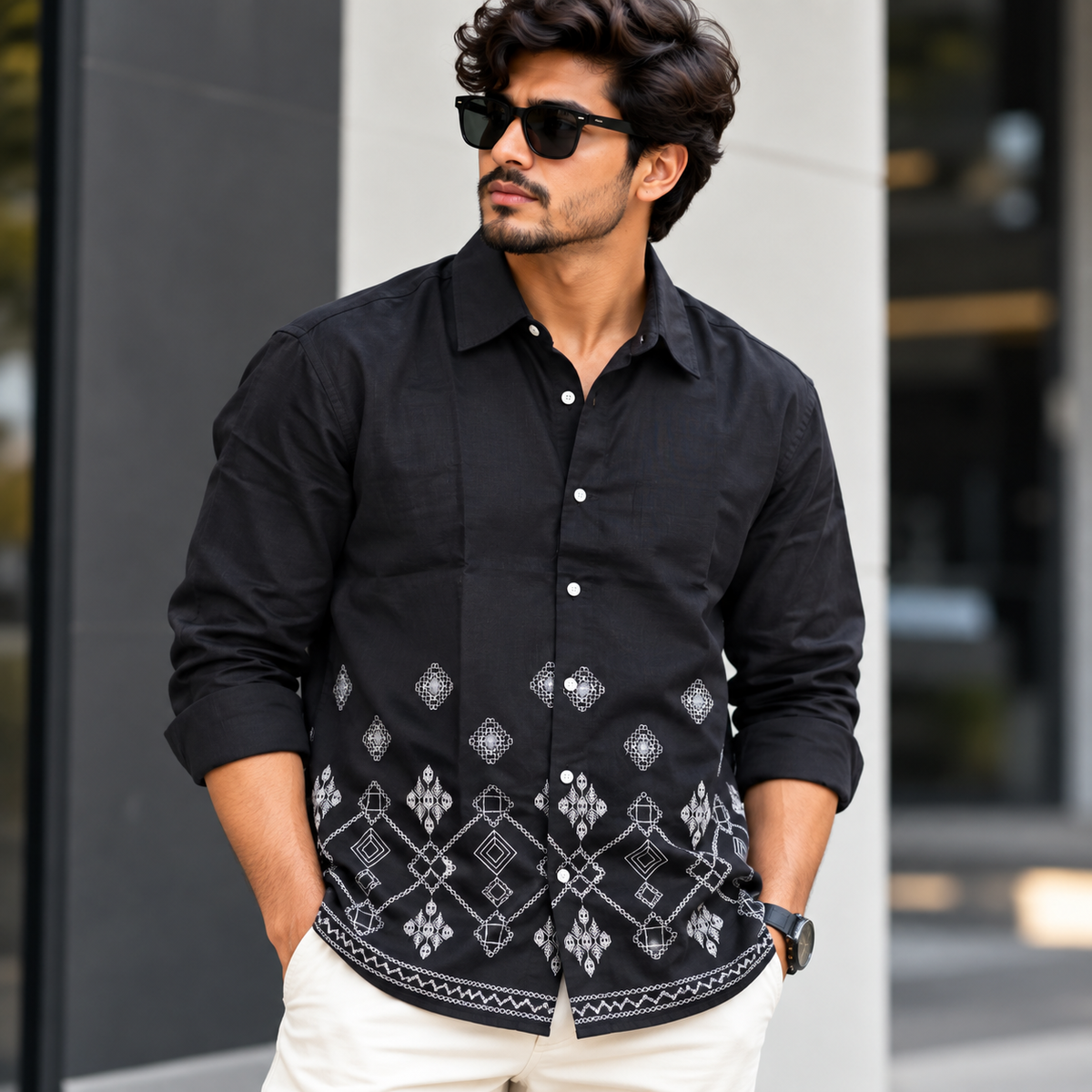 Men's Full sleeve Bottom Embroidery Shirts single pcs @350 and Buy 3 pc combo @999