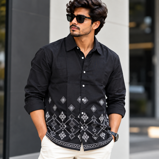 Men's Full sleeve Bottom Embroidery Shirts single pcs @350 and Buy 3 pc combo @999