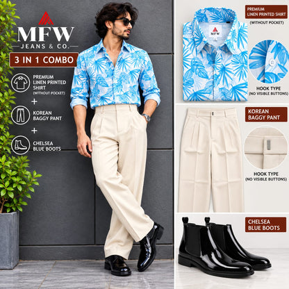 3 in 1 combo MFW Lenin printed shirts + korean baggy pants + boots buy @999 only