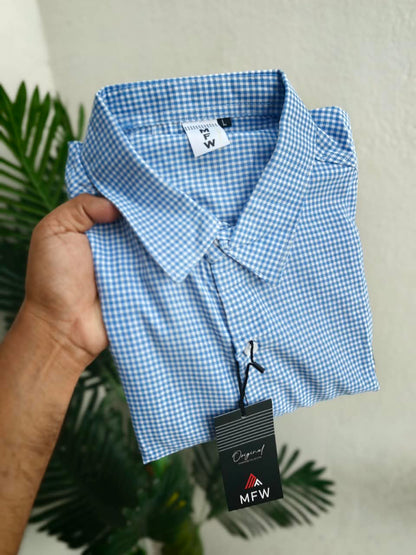 MFW Micro Checks Baggy shirts Single pcs @299 and Buy 4 pcs combo @999 (sky blue)