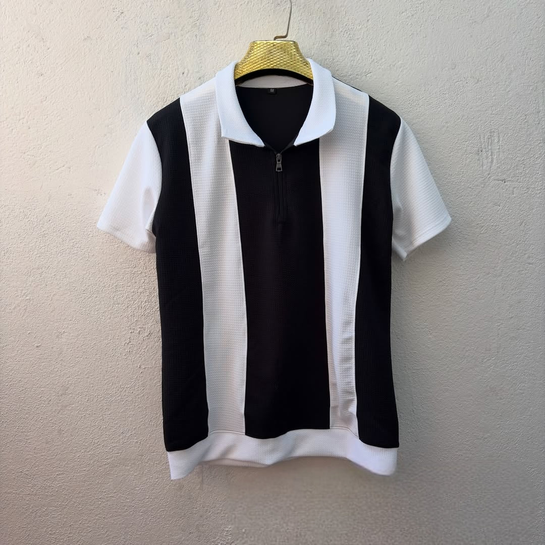 Men's korean Collar  old money Zipper Half sleeve Tshirt 1 pc @199 and 3 pcs @ 499(Black)