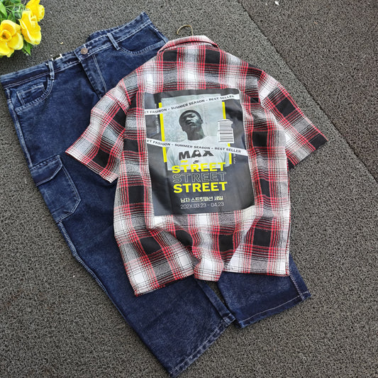 2 in 1 combo MFW double pocket Cuban collar back print shirts + 6 mom fit jeans buy @550 rs only