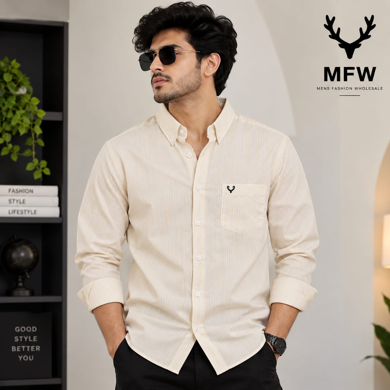 MFW Boxy type oxford stripes shirts Single pcs @299 and Buy 4 pcs combo @999 (yellow)