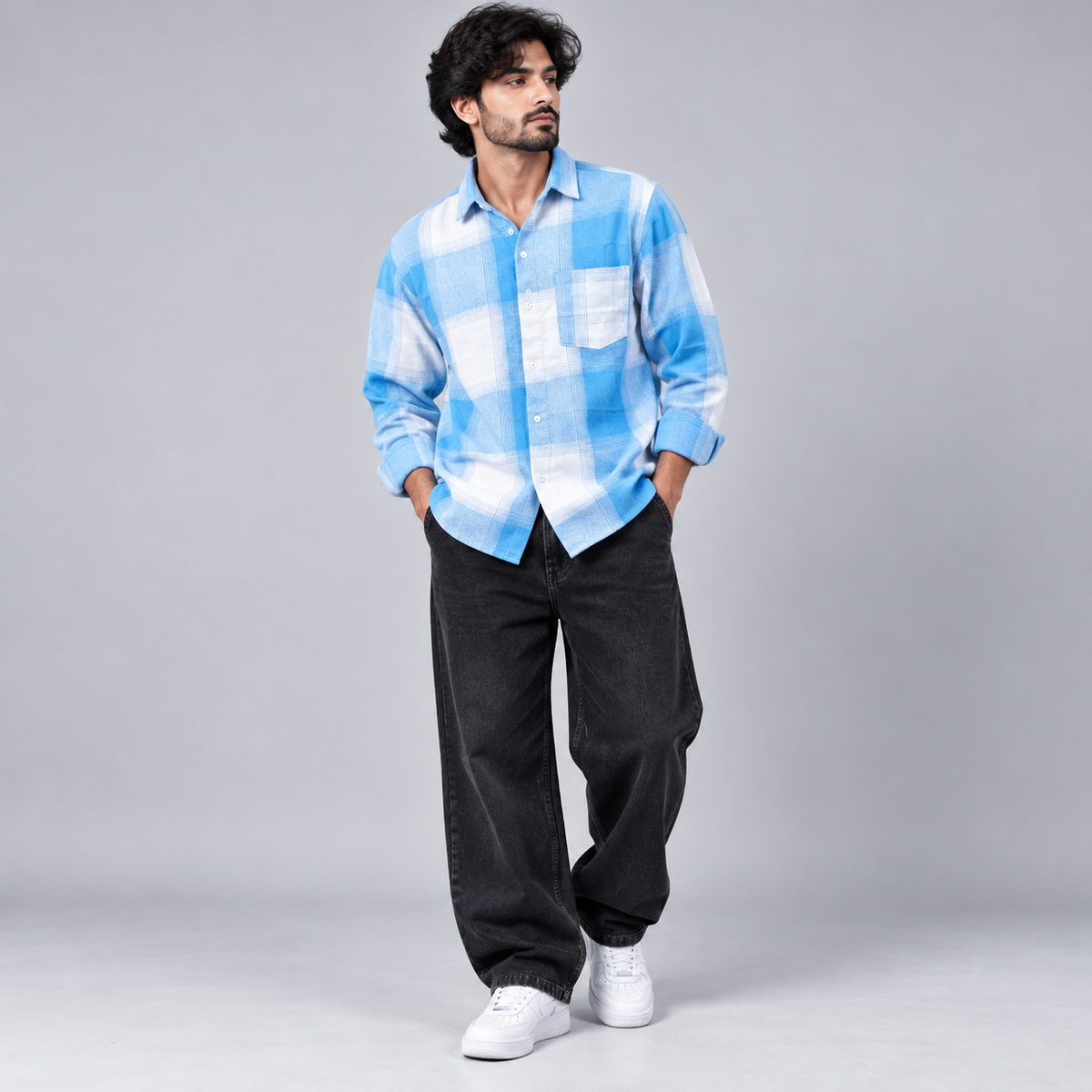 2 in 1 Combo MFW viral checked shirts + Baggy jeans pant buy @600 rs only