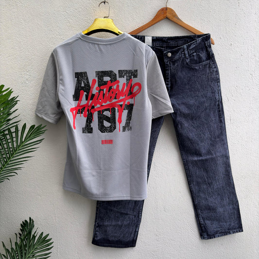 2 in 1 combo Drop shoulder tshirt + Wide leg baggy jeans pant buy @499 only