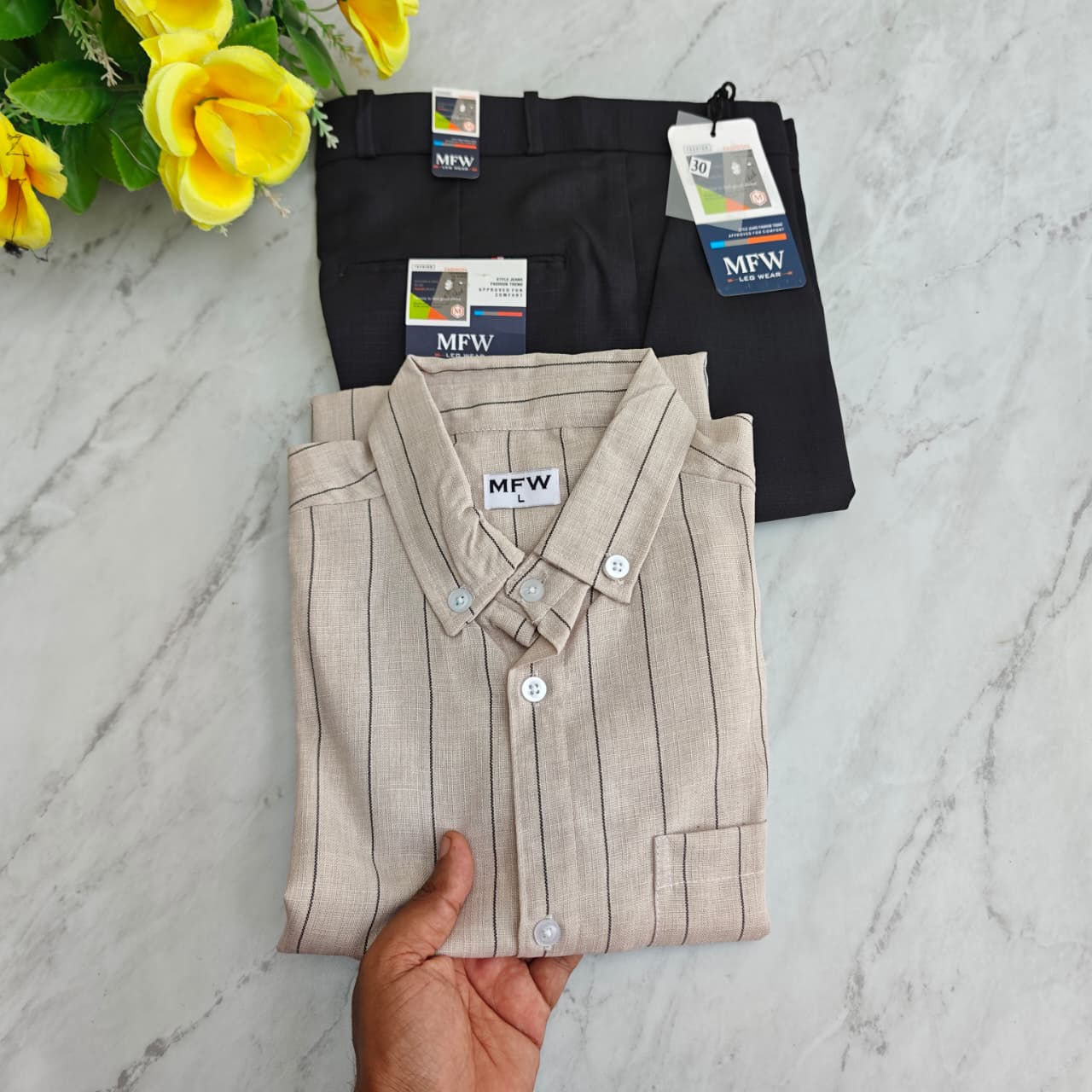 2 in 1 combo MFW old money lenin stripes shirts + lenin polo fit pants combo buy @600 rs only