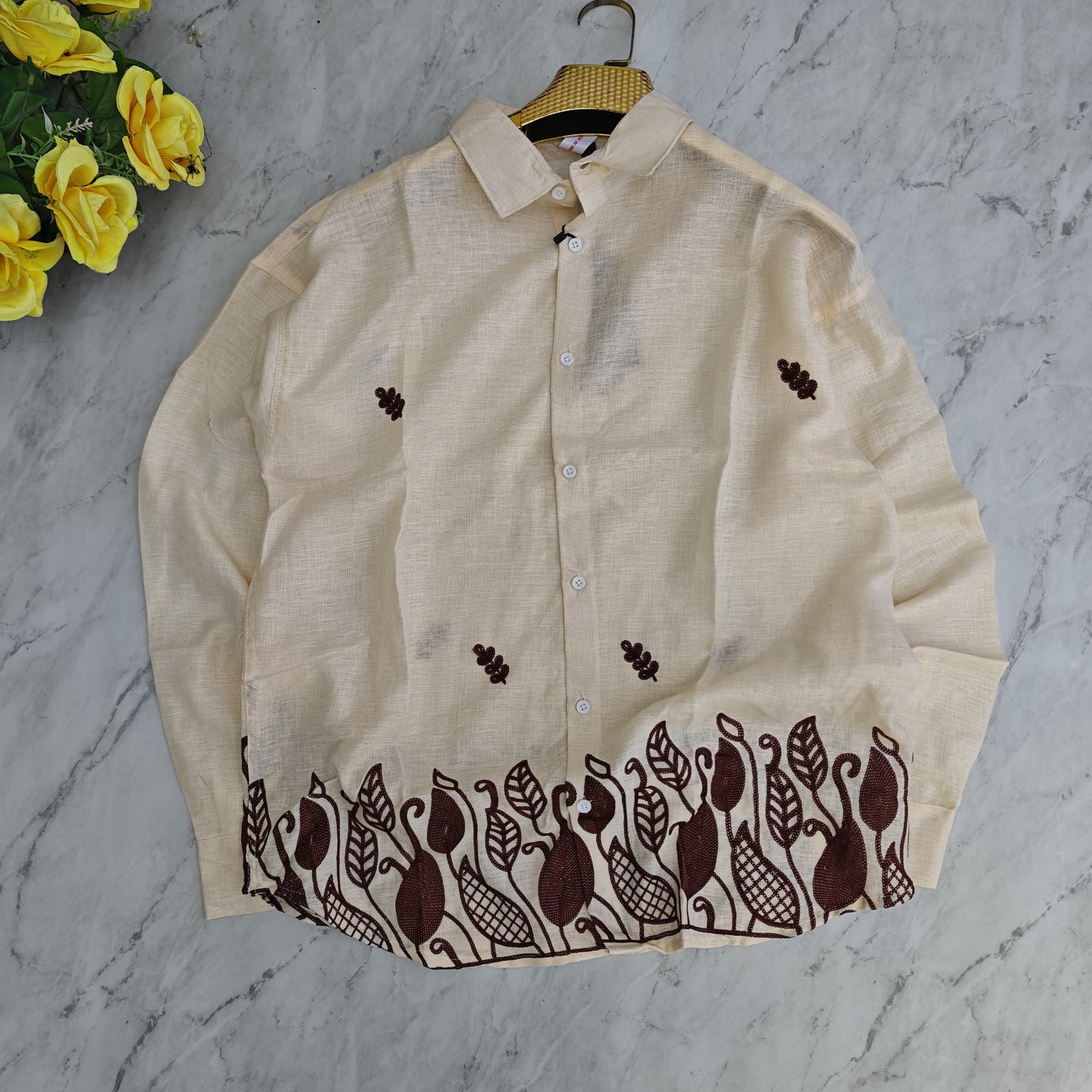 Men's full sleeve Lenin bottom embroidery shirt single pcs @350 and Buy 3 pc combo @999