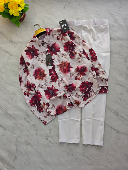 2 in 1 Combo viscose printed shirts + Twill polo fit pant buy @600 rs only[White]