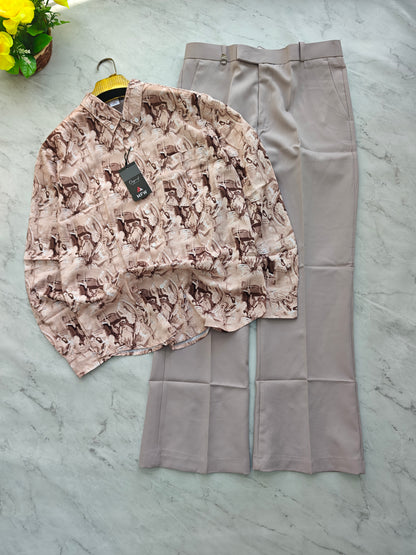 2 in 1 combo MFW viscose printed shirts + boot cut pants buy @600 rs only