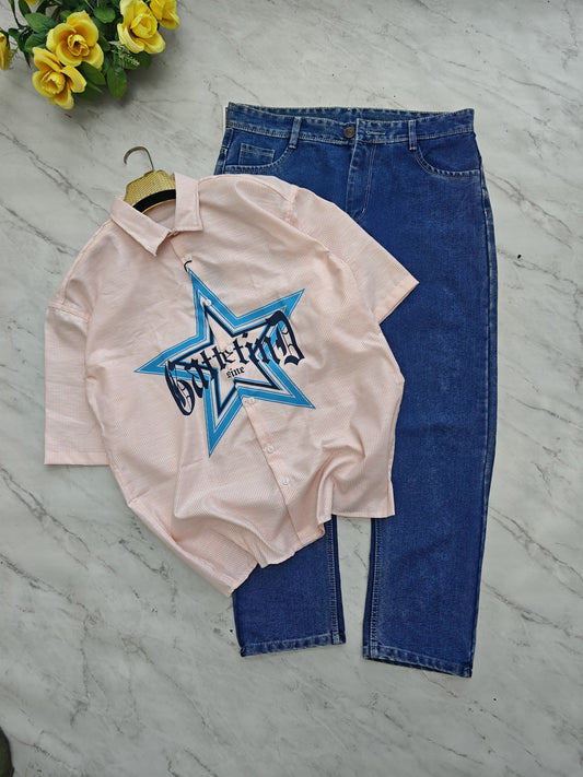 2 in 1 combo Box Fit shirts + plain mom fit jeans pant combo buy @600 rs only