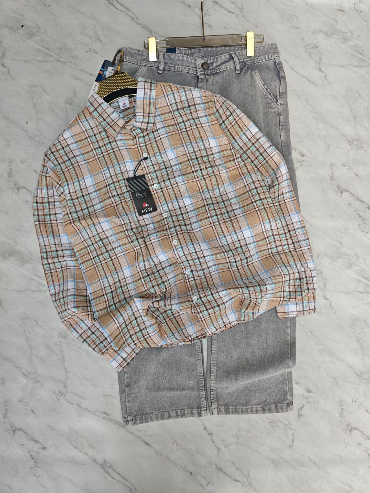 2 in 1 combo MFW checked shirts + mom fit jeans pant buy @600 rs only